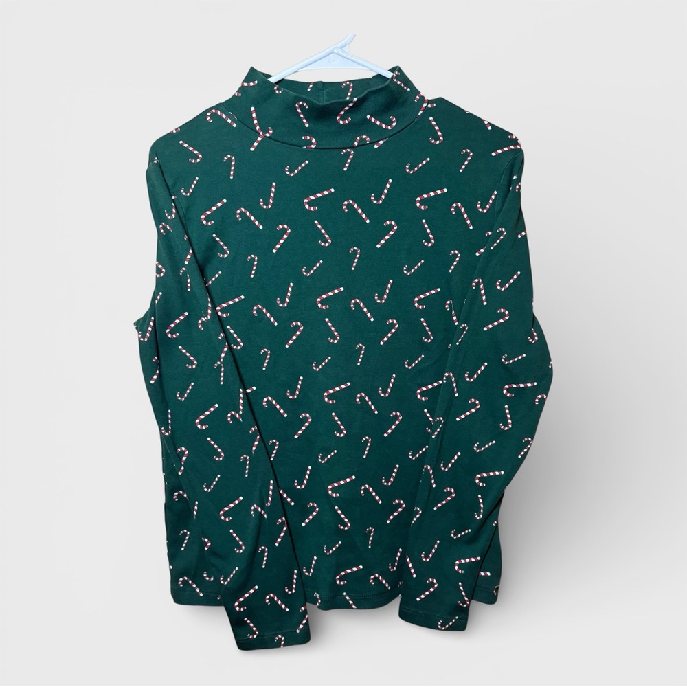 Green Candy Cane Turtleneck Sweater Womens Large 100% Cotton Christmas Holiday